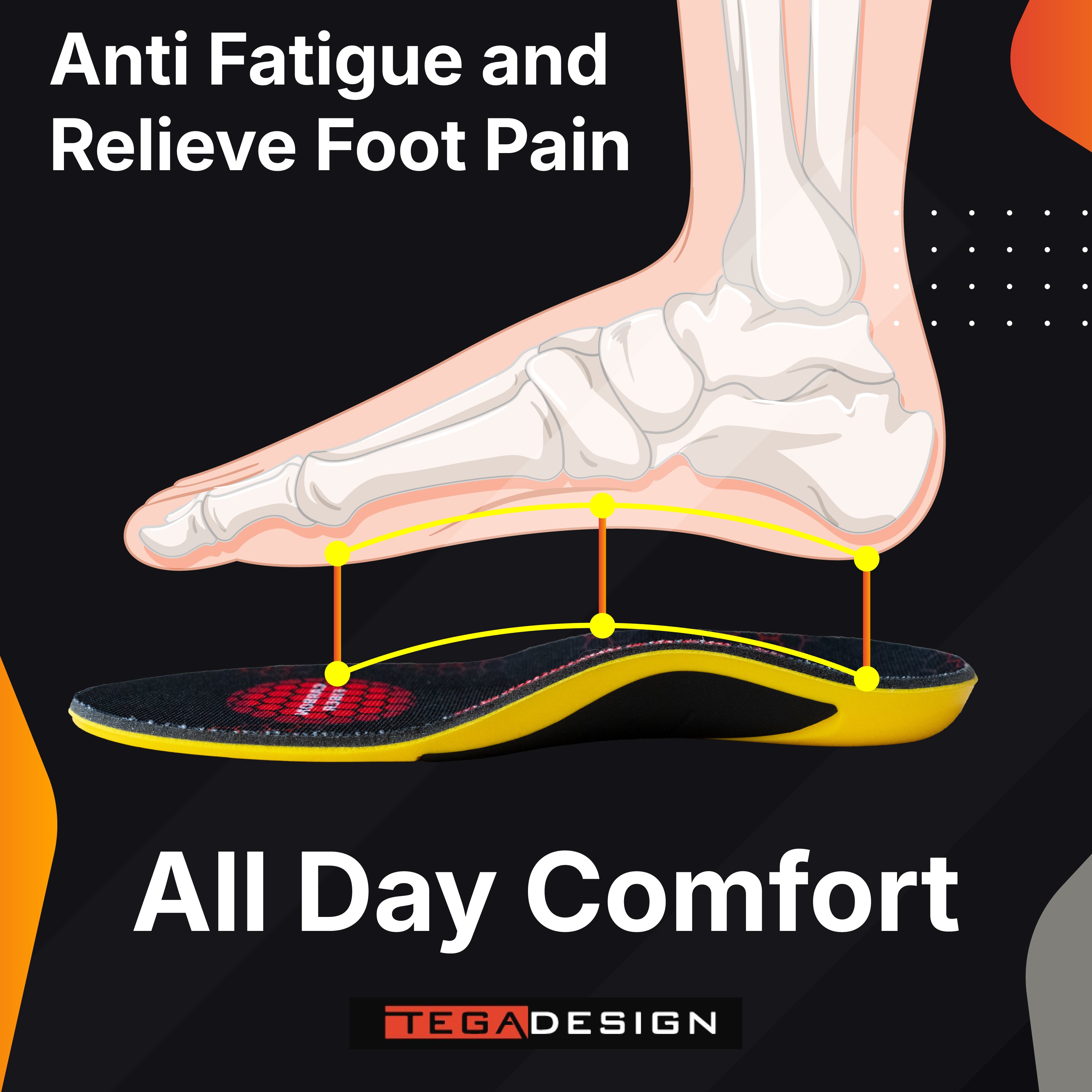 Ergonomically designed carbon fiber insoles provide arch support to reduce foot fatigue, plantar fasciitis, and heel pain. Ensures optimal weight distribution for all-day comfort during work, sports, and daily activities.