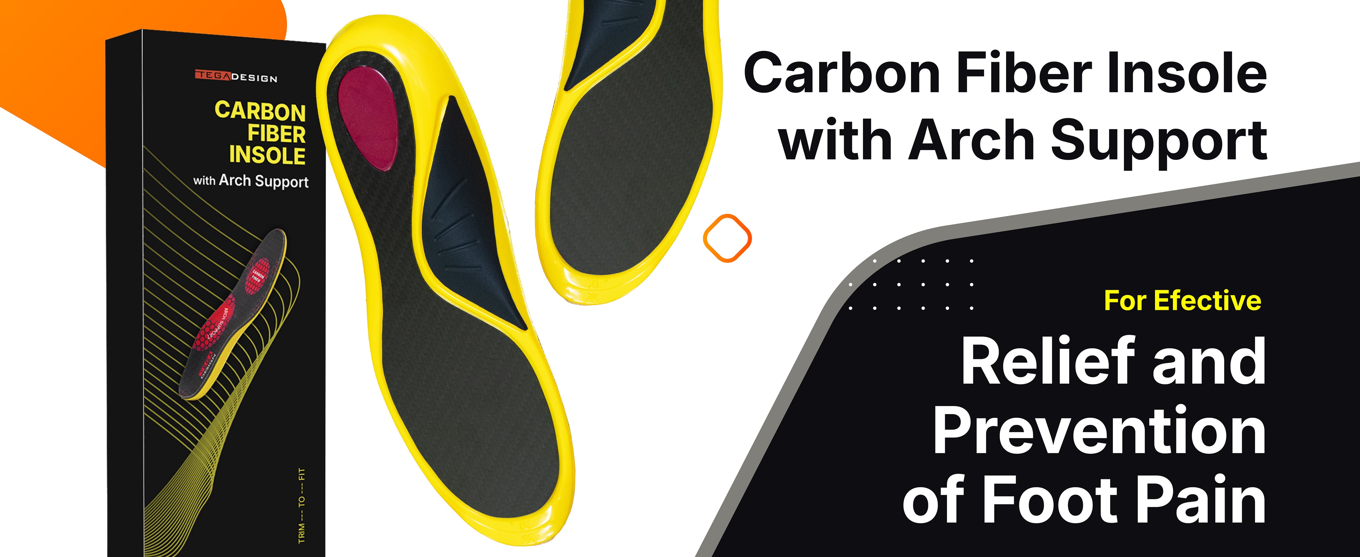 High-performance carbon fiber insoles designed for arch support, foot pain relief, and plantar fasciitis treatment. Helps prevent heel pain, overpronation, and fatigue with a shock-absorbing, breathable, and trimmable design for all-day comfort.