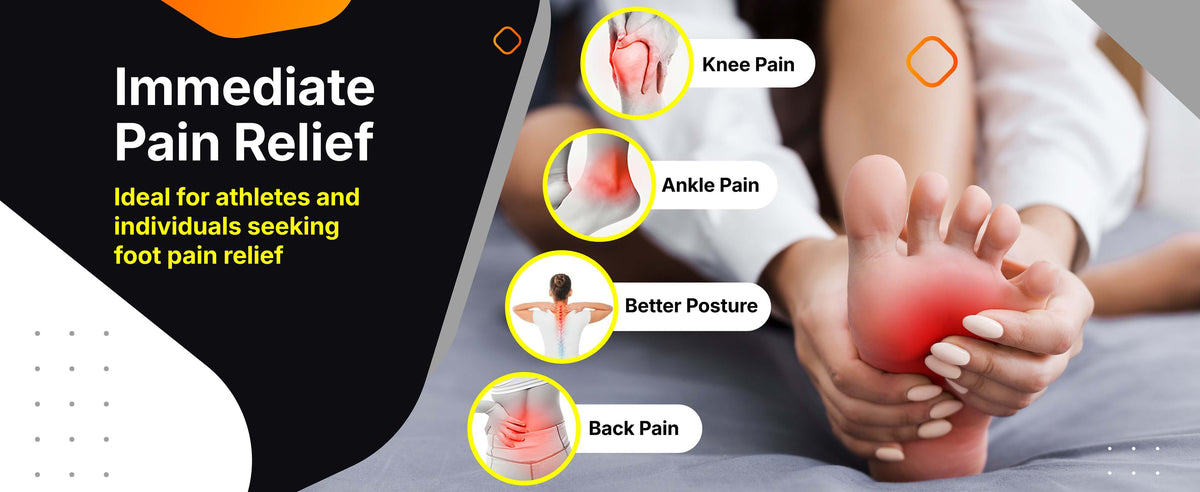 Arch support carbon fiber insoles provide immediate relief for foot pain, knee pain, ankle discomfort, and back pain. Designed to improve posture, reduce strain, and support daily activities for athletes and individuals with chronic pain.