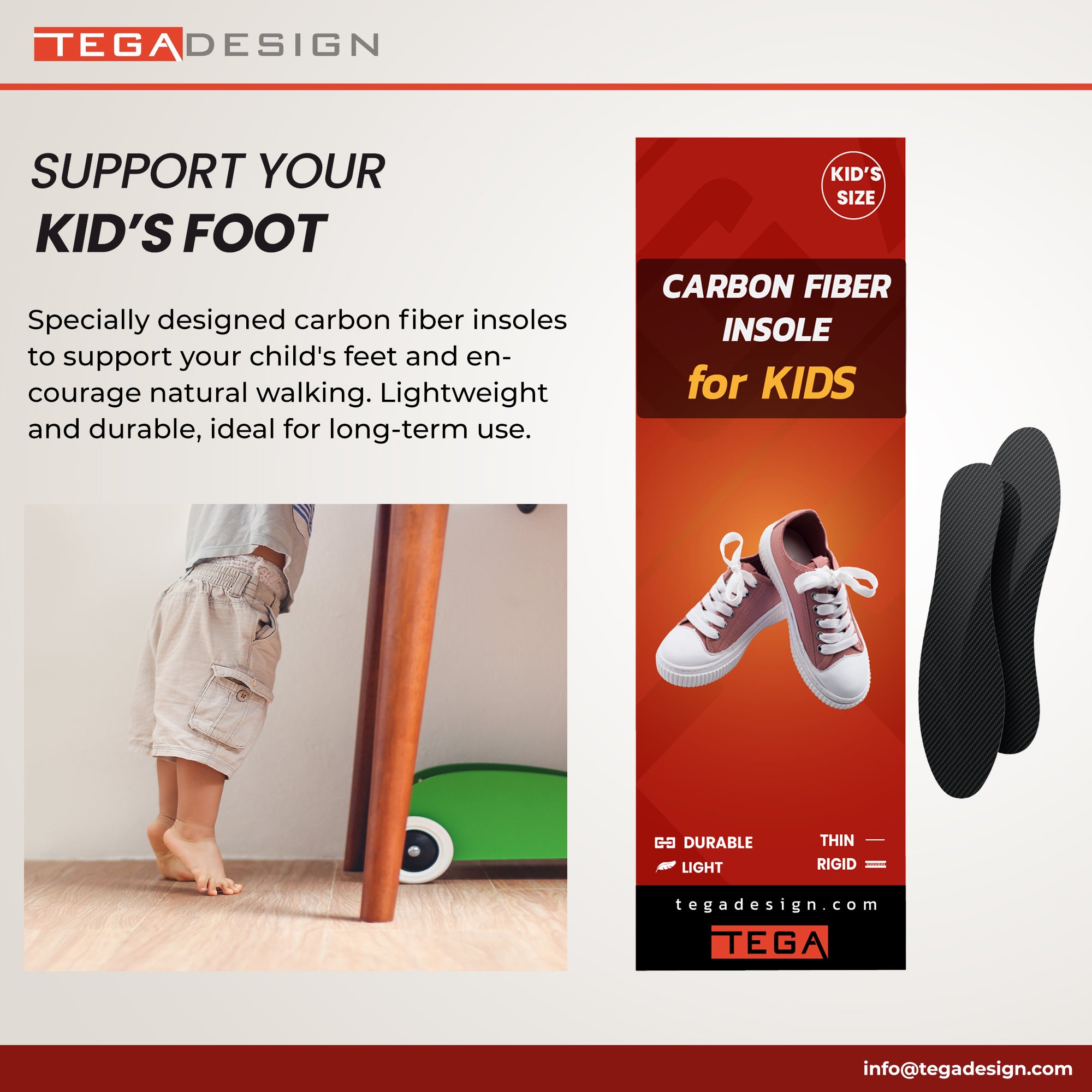 Kid's Carbon Fiber Insole For Idiopathic Toe Walking